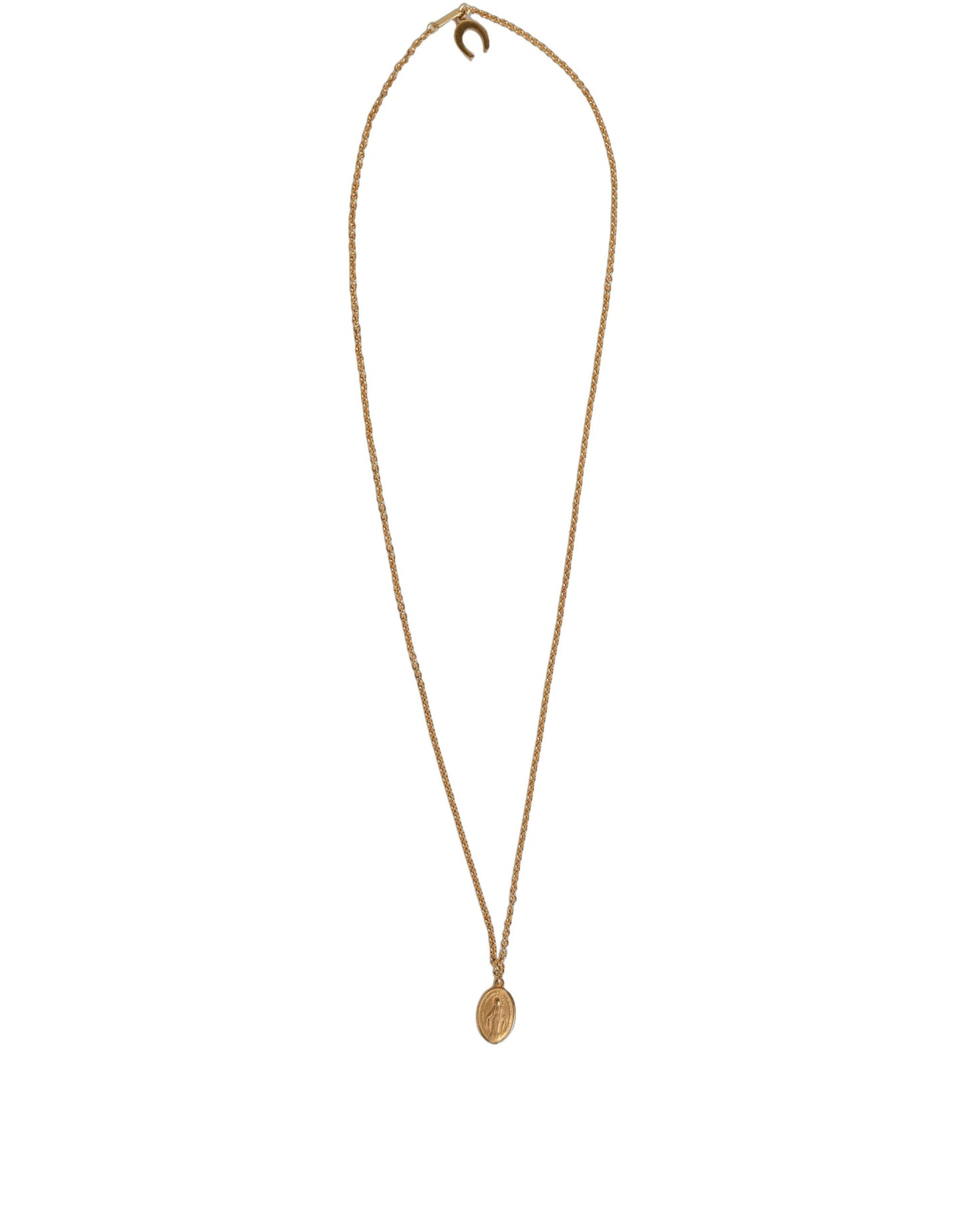 Gold Tone Brass Virgin Mary Medallion Pendant Necklace