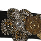 Black Gold Tone Crystal Brass Flower Brooches Belt