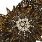 Black Gold Tone Crystal Brass Flower Brooches Belt