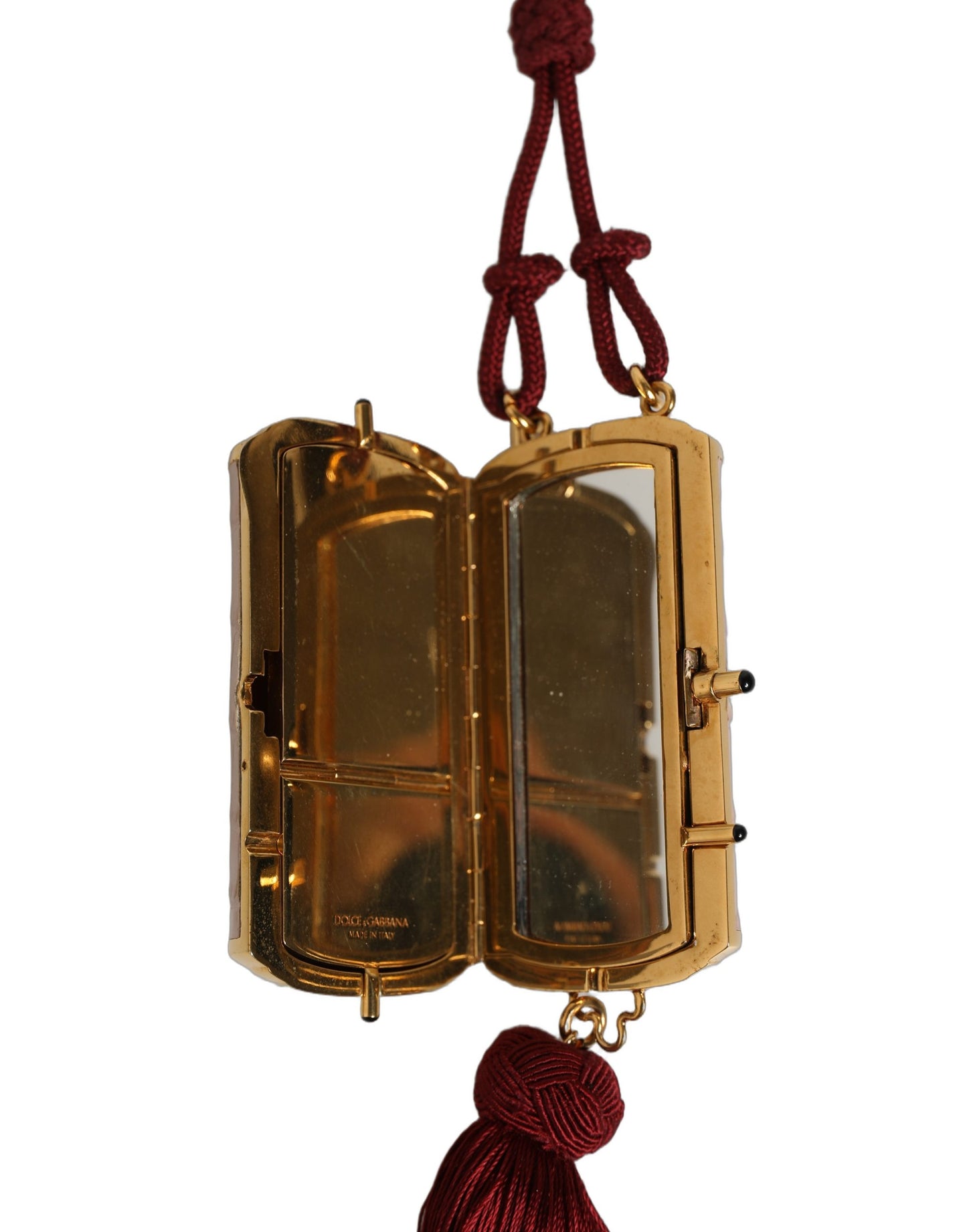 Pink Exotic Leather Mini Mirror Tassel Makeup Bag
