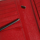 Red Dauphine Leather ID Men Card Holder Bifold Wallet