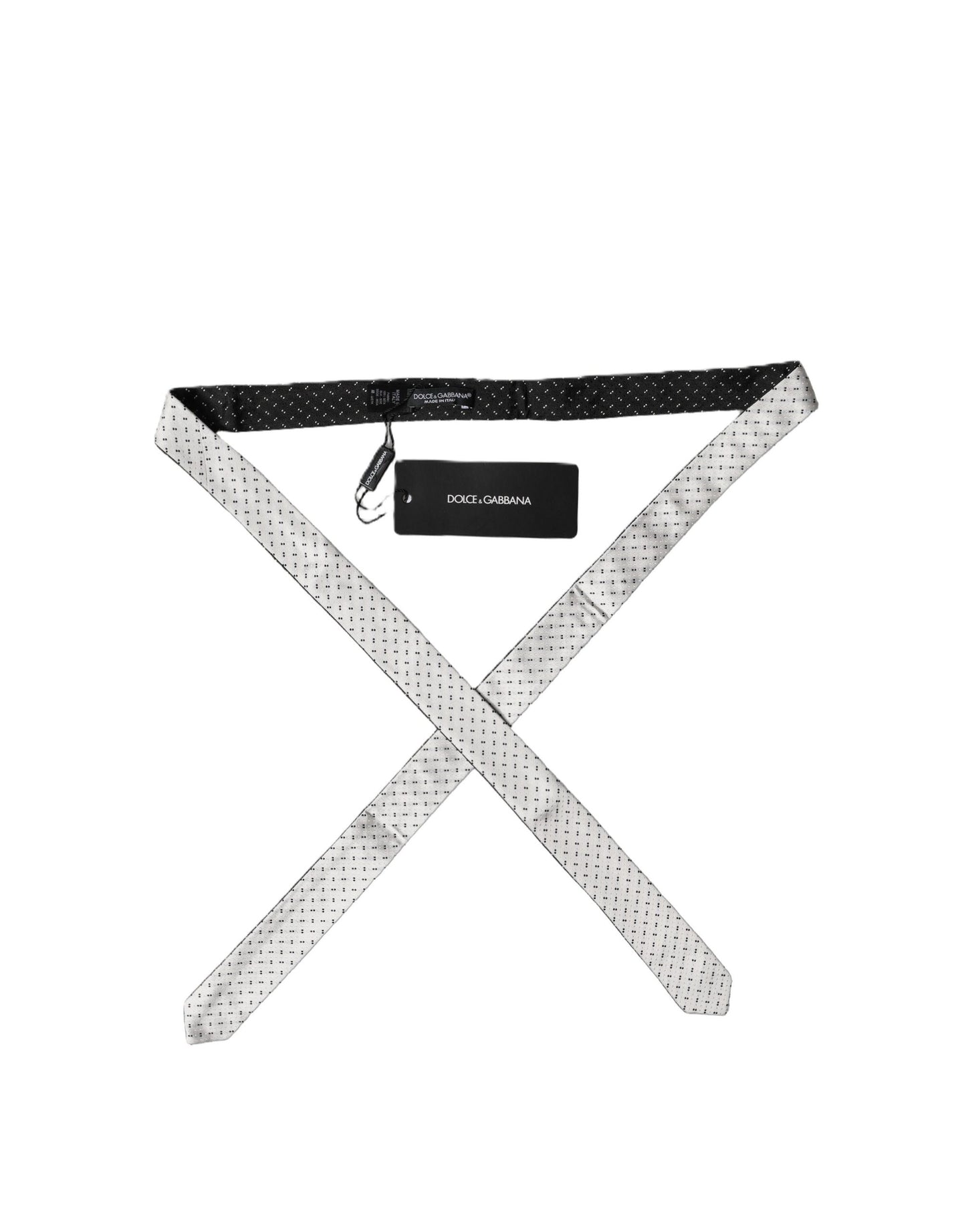 White Black Patterned Silk Adjustable Men Necktie Tie