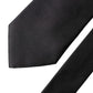 Black Satin 100% Silk Adjustable Men Tied Necktie Tie