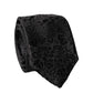 Black Floral Fantasy Silk Adjustable Men Tied Necktie Tie