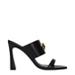 Black Leather Stiletto Heel Sandals