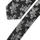 Black White Floral Silk Adjustable Men Tied Necktie Tie