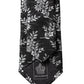 Black White Floral Silk Adjustable Men Tied Necktie Tie