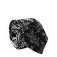 Black White Floral Silk Adjustable Men Tied Necktie Tie