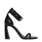 Black Leather Stiletto Heel Sandals
