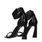 Black Leather Stiletto Heel Sandals