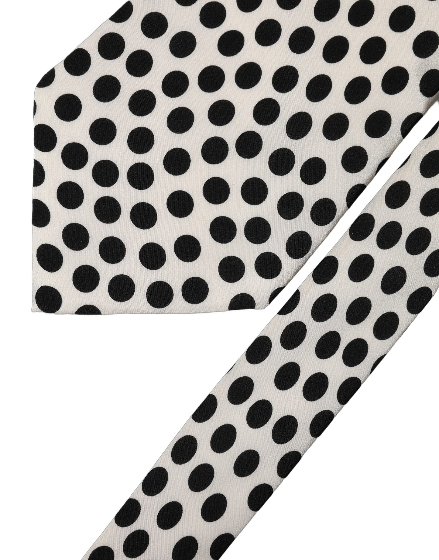 White Black Polka Dot Silk Adjustable Women Necktie Tie