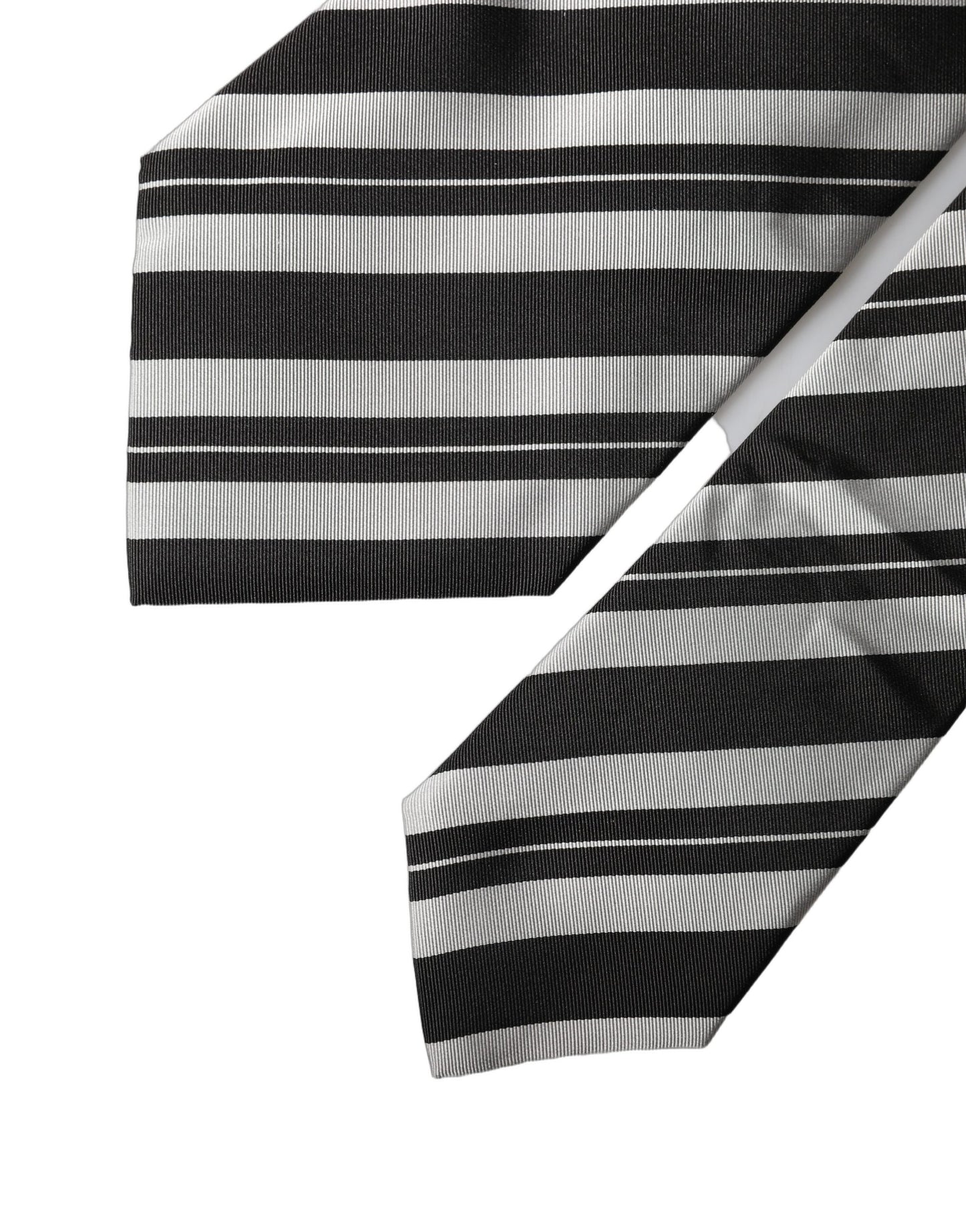 Black White Stripes Silk Adjustable Women Necktie Tie