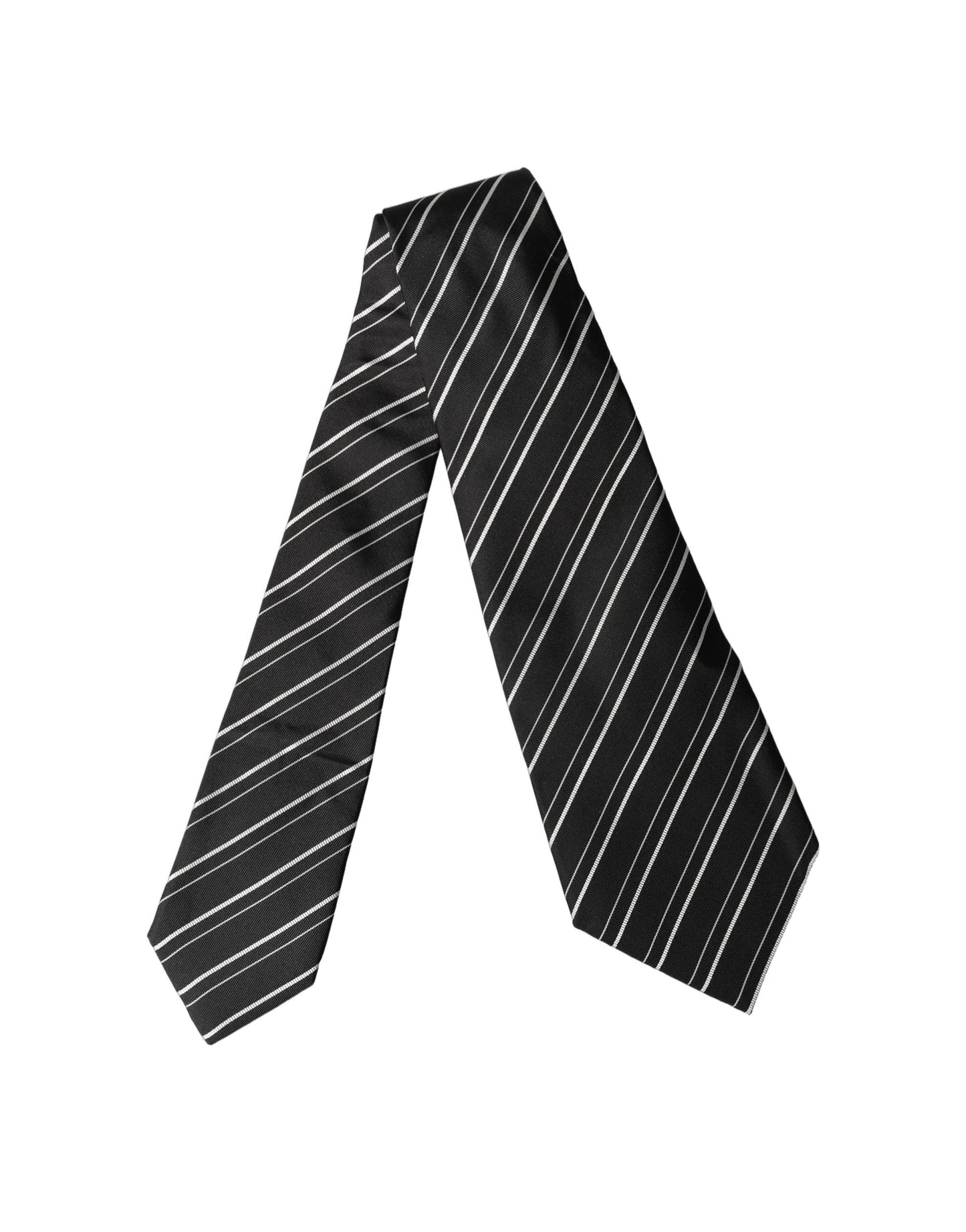 Black White Stripes Silk Adjustable Women Necktie Tie