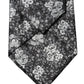 Black White Floral Silk Adjustable Women Necktie Tie
