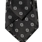 Black White Geometric Silk Adjustable Women Necktie Tie