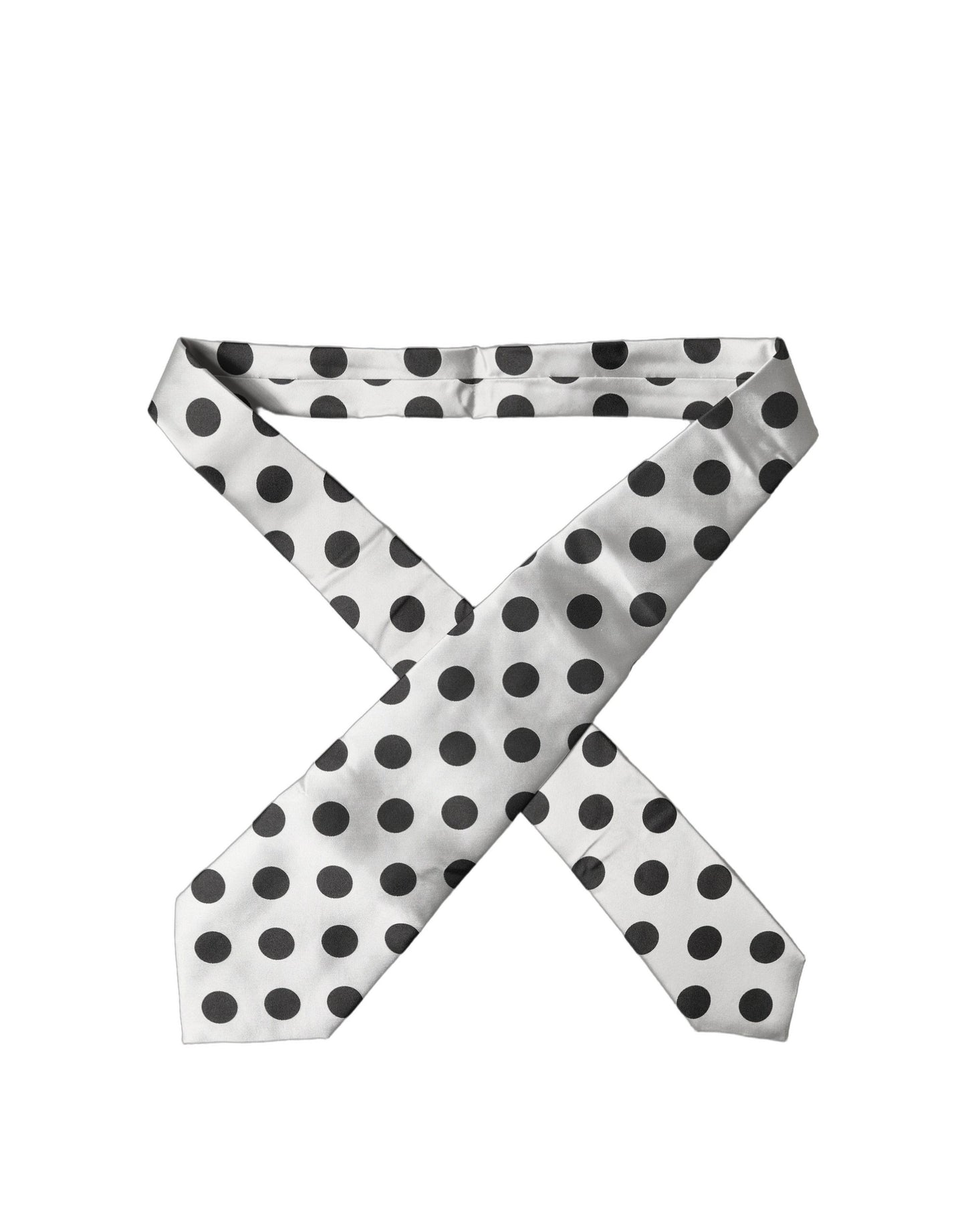 White Black Polka Dot Silk Adjustable Women Necktie Tie