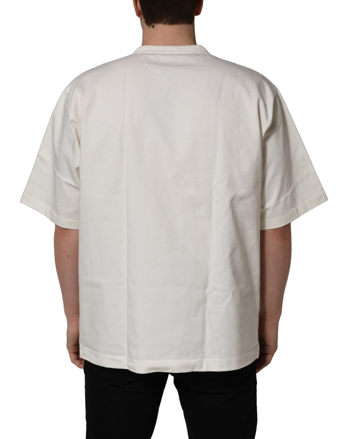 White Logo Print Cotton Crew Neck Men T-shirt