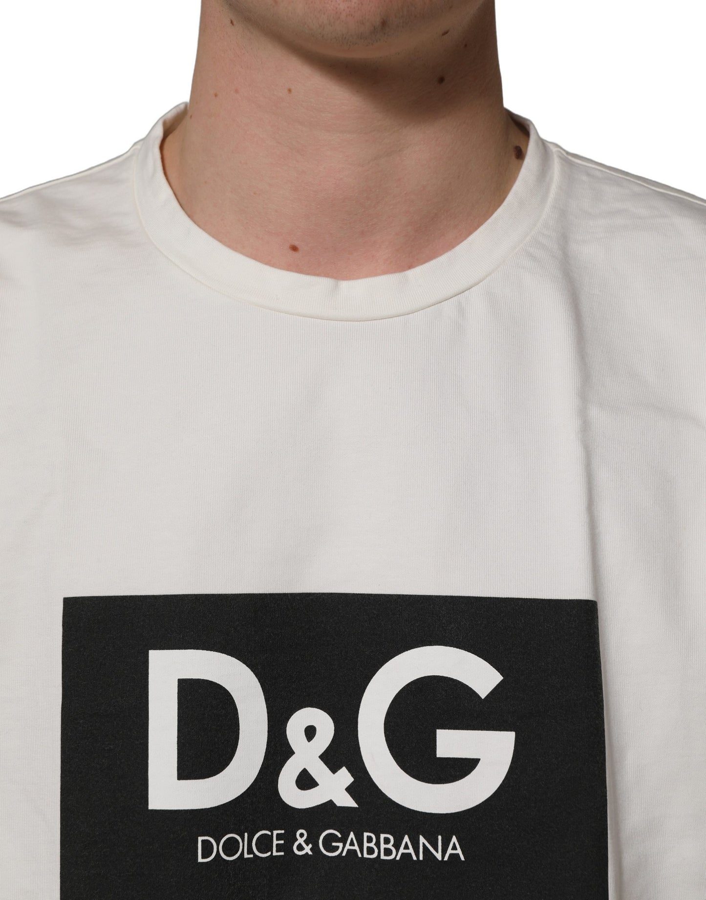 White Logo Print Cotton Crew Neck Men T-shirt