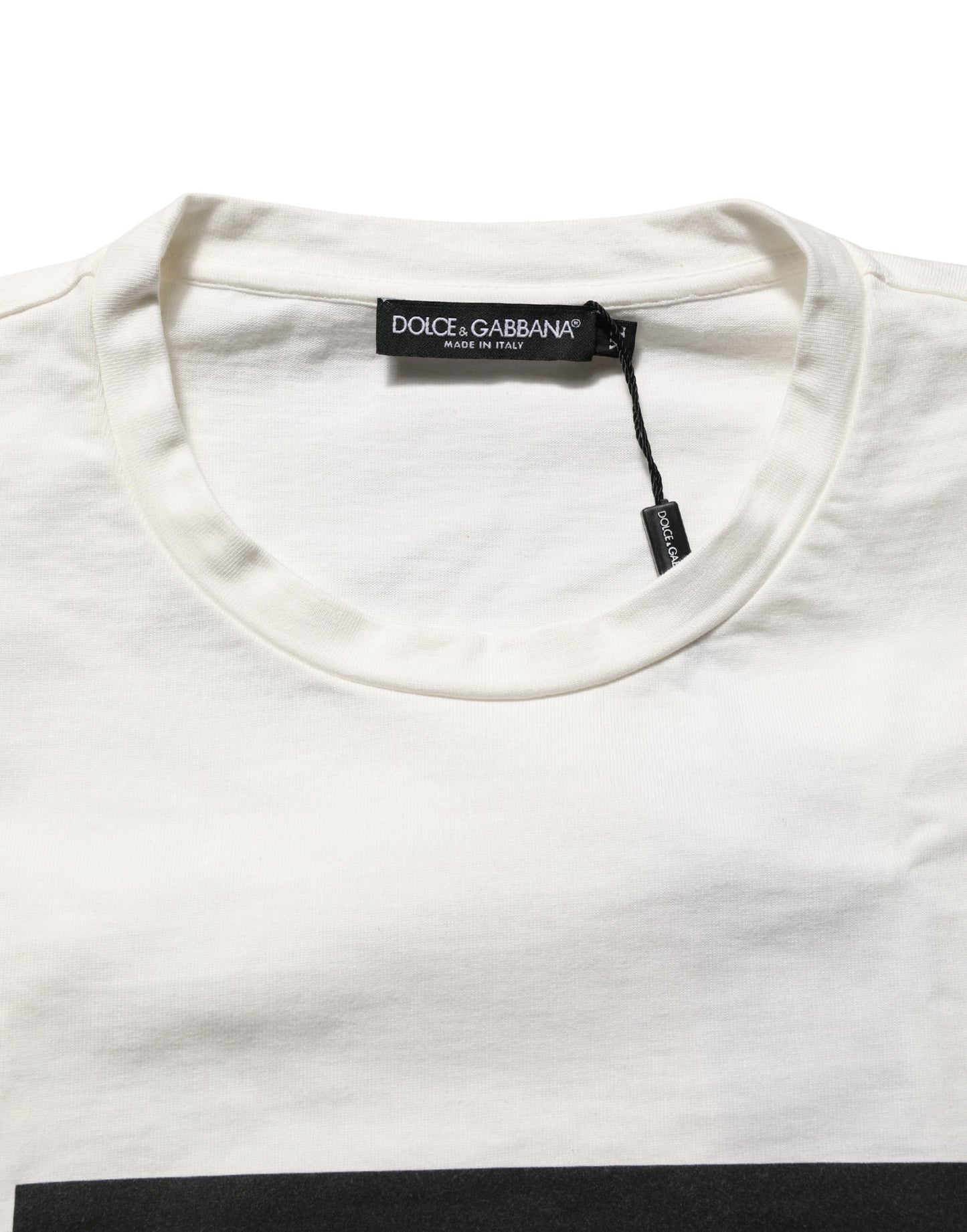 White Logo Print Cotton Crew Neck Men T-shirt