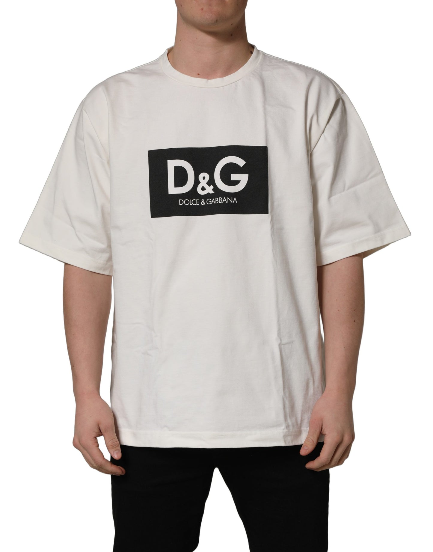 White Logo Print Cotton Crew Neck Men T-shirt