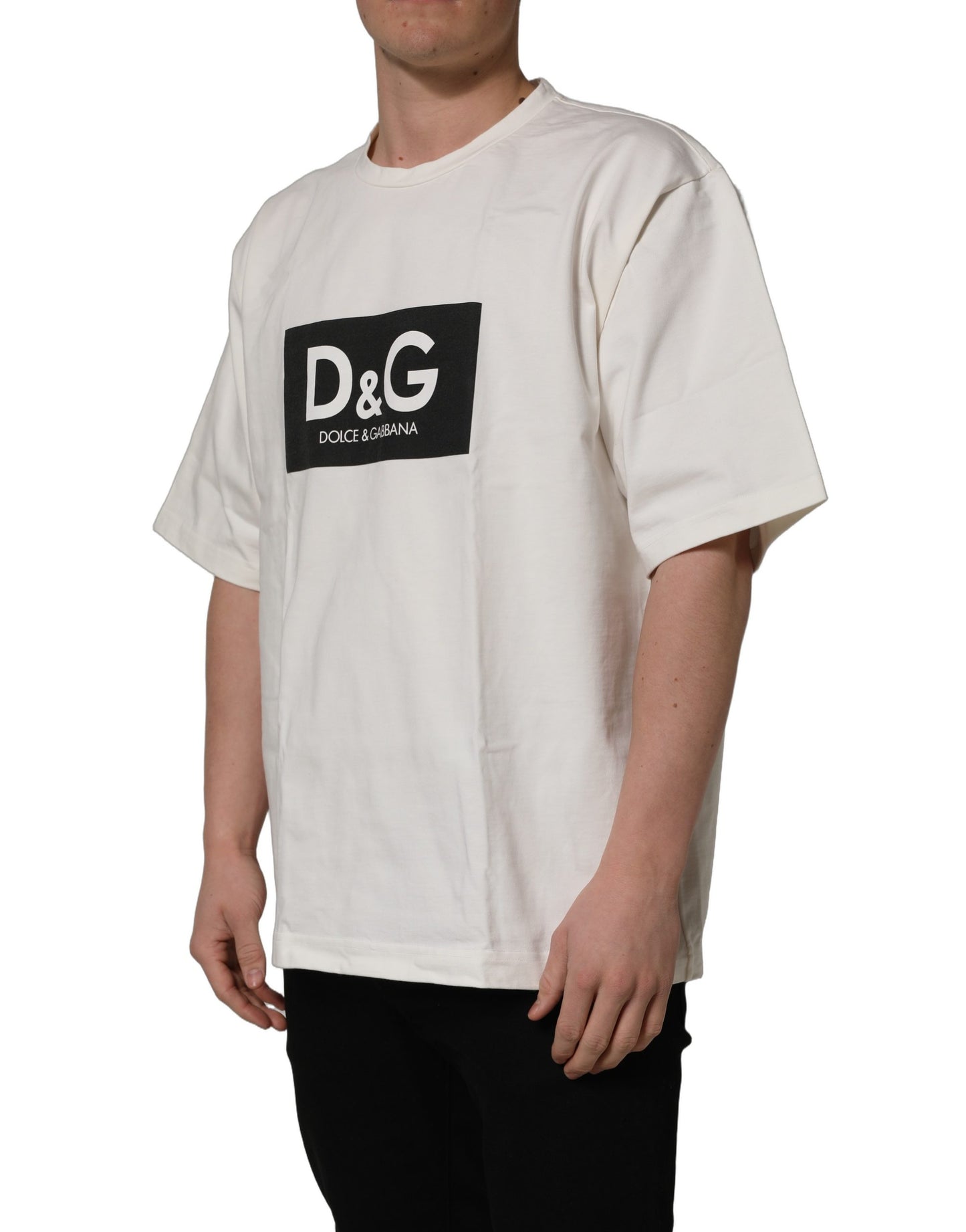 White Logo Print Cotton Crew Neck Men T-shirt