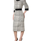 Black White Tweed Sheath A-line Midi Dress