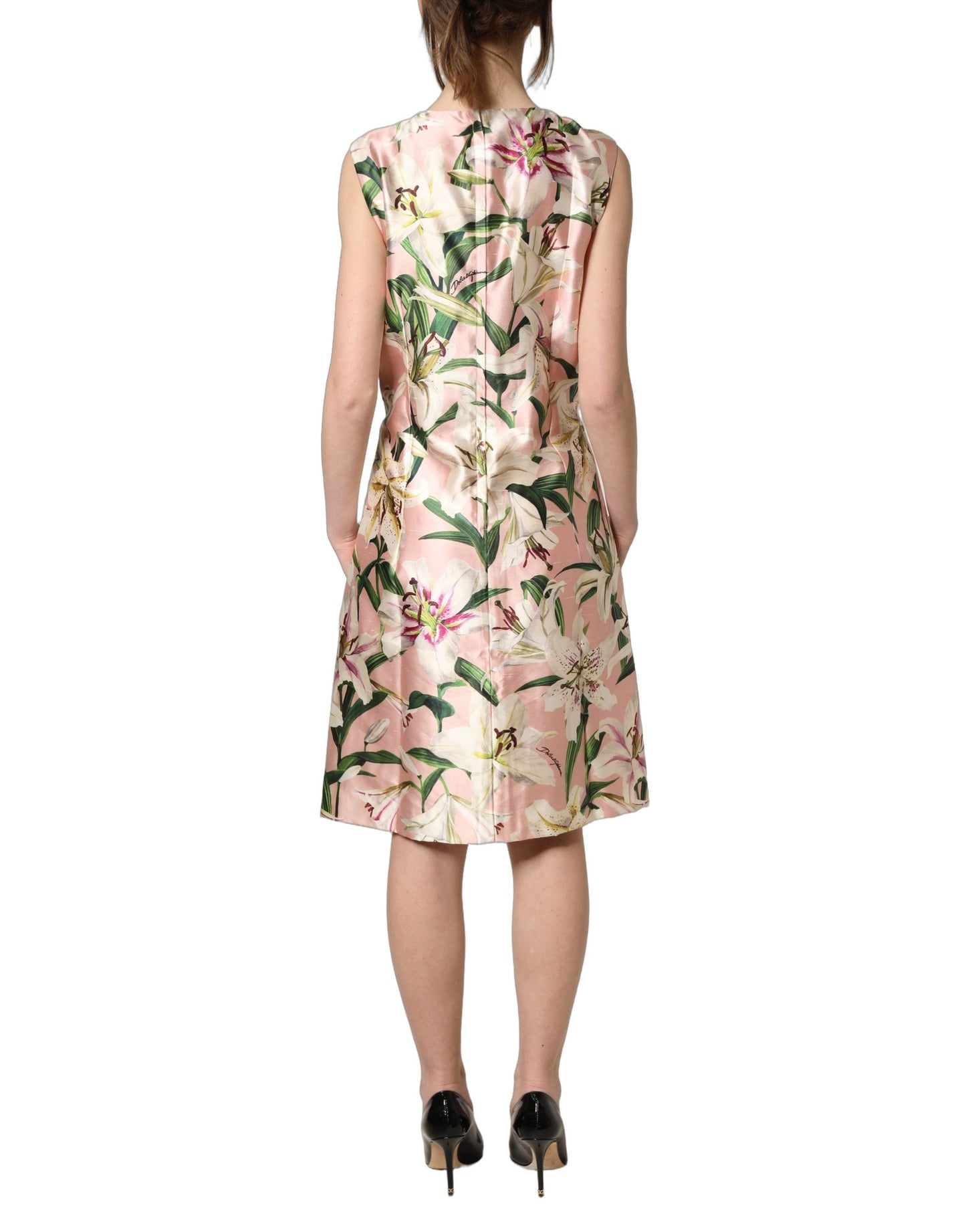 Light Pink LilyPrint Sleeveless Sheath Dress