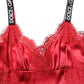 Red Silk Sleeveless Maxi Long Lace Trim Dress