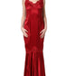 Red Silk Sleeveless Maxi Long Lace Trim Dress