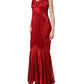 Red Silk Sleeveless Maxi Long Lace Trim Dress