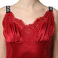 Red Silk Sleeveless Maxi Long Lace Trim Dress