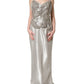 Silver Crystal Embellished EveningGown Dress