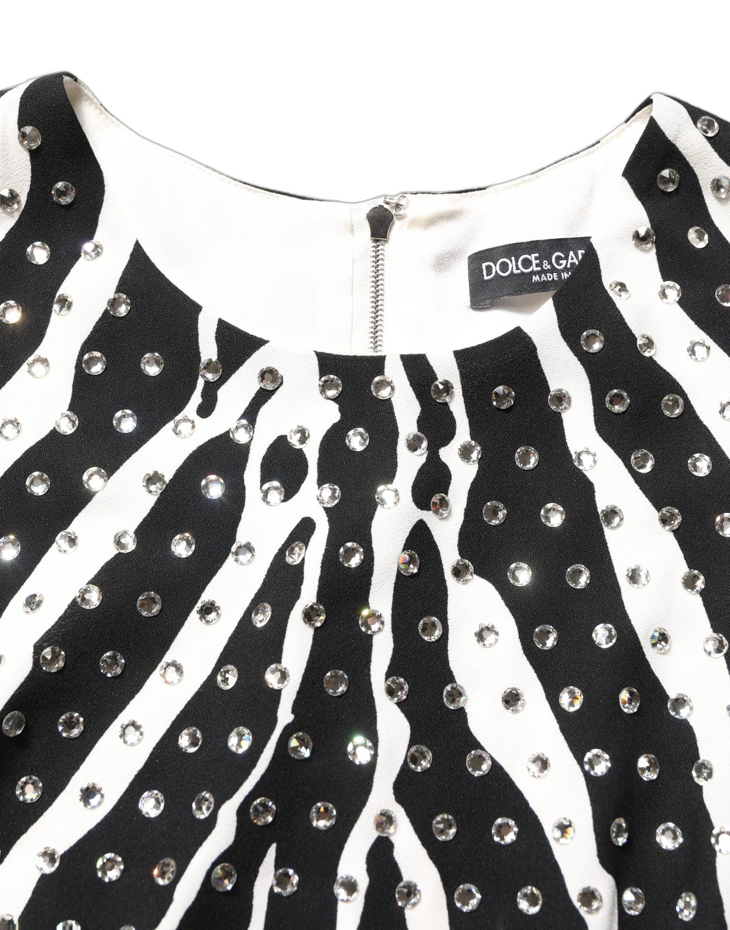 Black White Zebra Crystal Embellished Dress