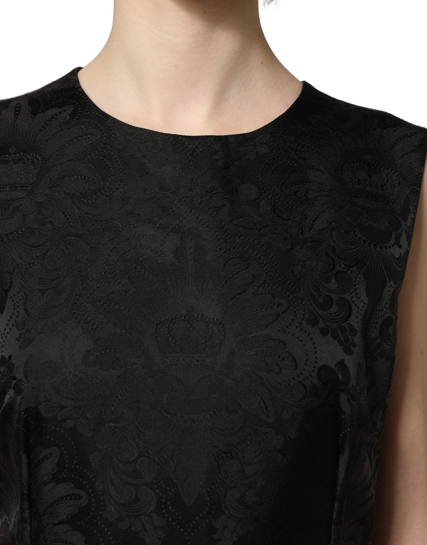Black Floral Jacquard Sleeveless A-line Dress