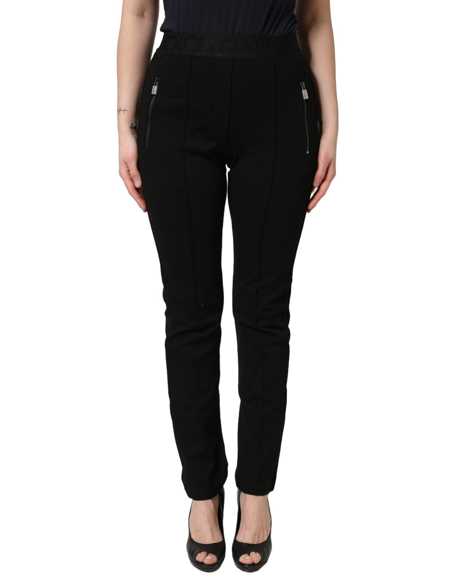 Black Viscose Mid Waist Skinny Trouser Pants