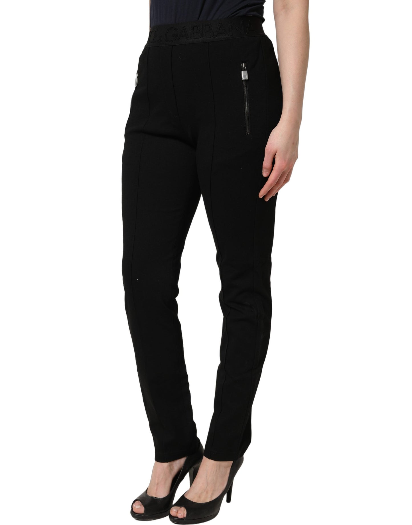 Black Viscose Mid Waist Skinny Trouser Pants