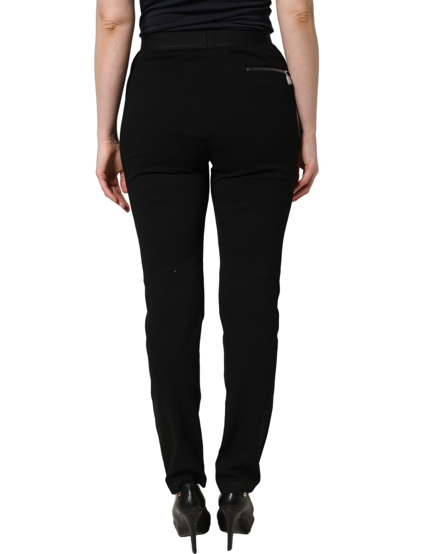 Black Viscose Mid Waist Skinny Trouser Pants