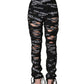 Black Logo Tape Cut Out Skinny High Waist Pants
