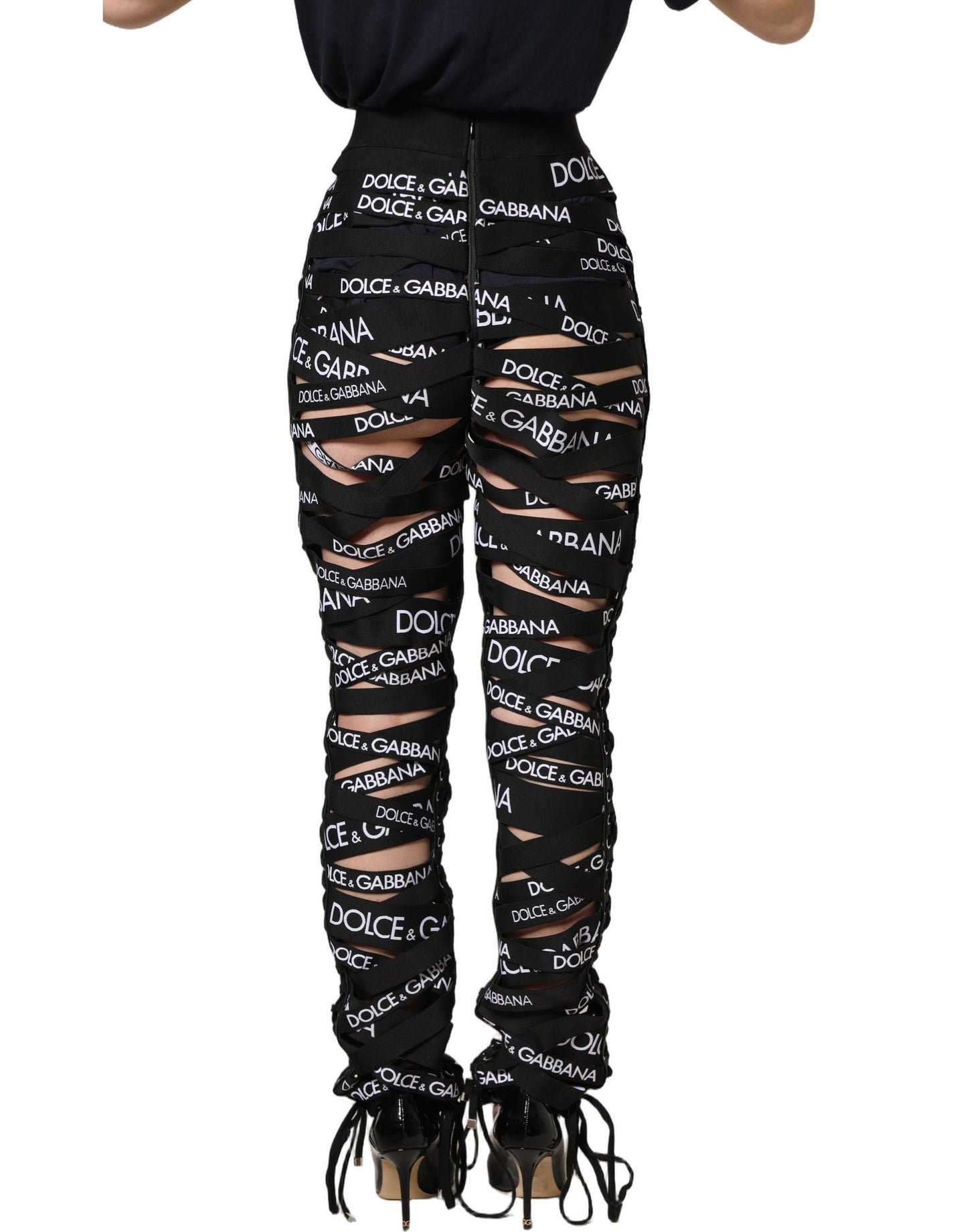 Black Logo Tape Cut Out Skinny High Waist Pants