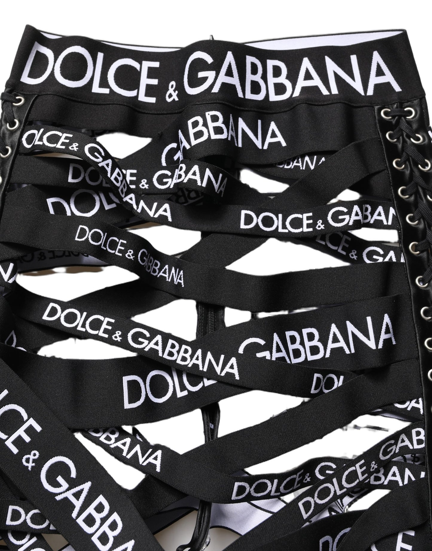 Black Logo Tape Cut Out Skinny High Waist Pants