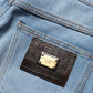 Blue Distressed Pleated Cotton Denim Jeans