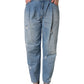 Blue Distressed Pleated Cotton Denim Jeans