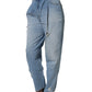 Blue Distressed Pleated Cotton Denim Jeans