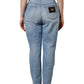 Blue Distressed Pleated Cotton Denim Jeans