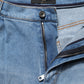 Blue Distressed Pleated Cotton Denim Jeans