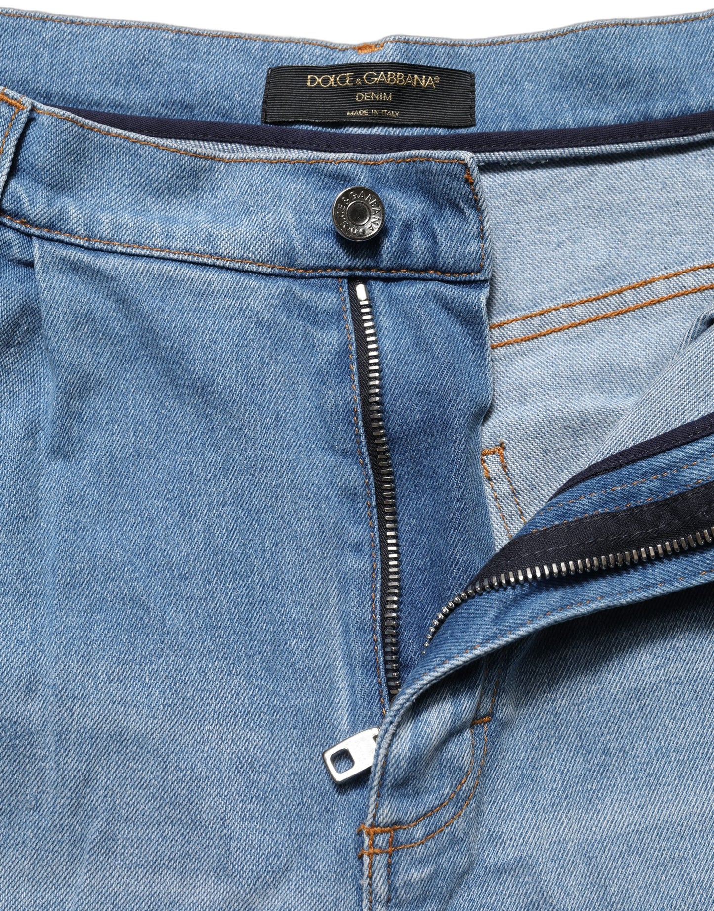 Blue Distressed Pleated Cotton Denim Jeans