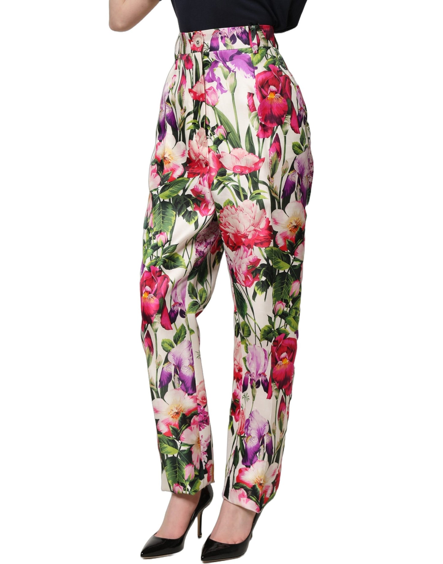 Multicolor Floral Print Tapered Trouser Pants