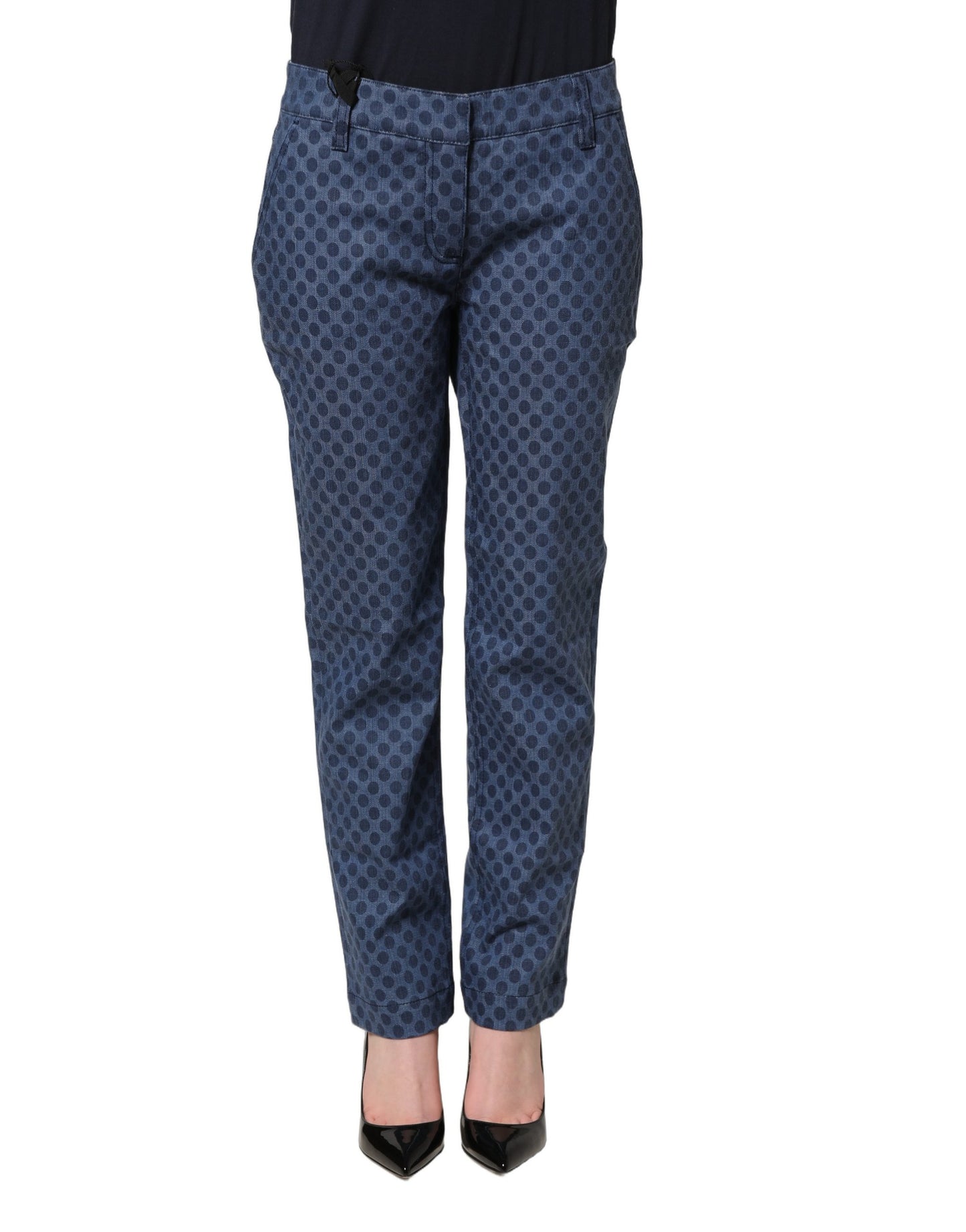 Blue Polka Dotted Slim Fit Capri Denim Jeans