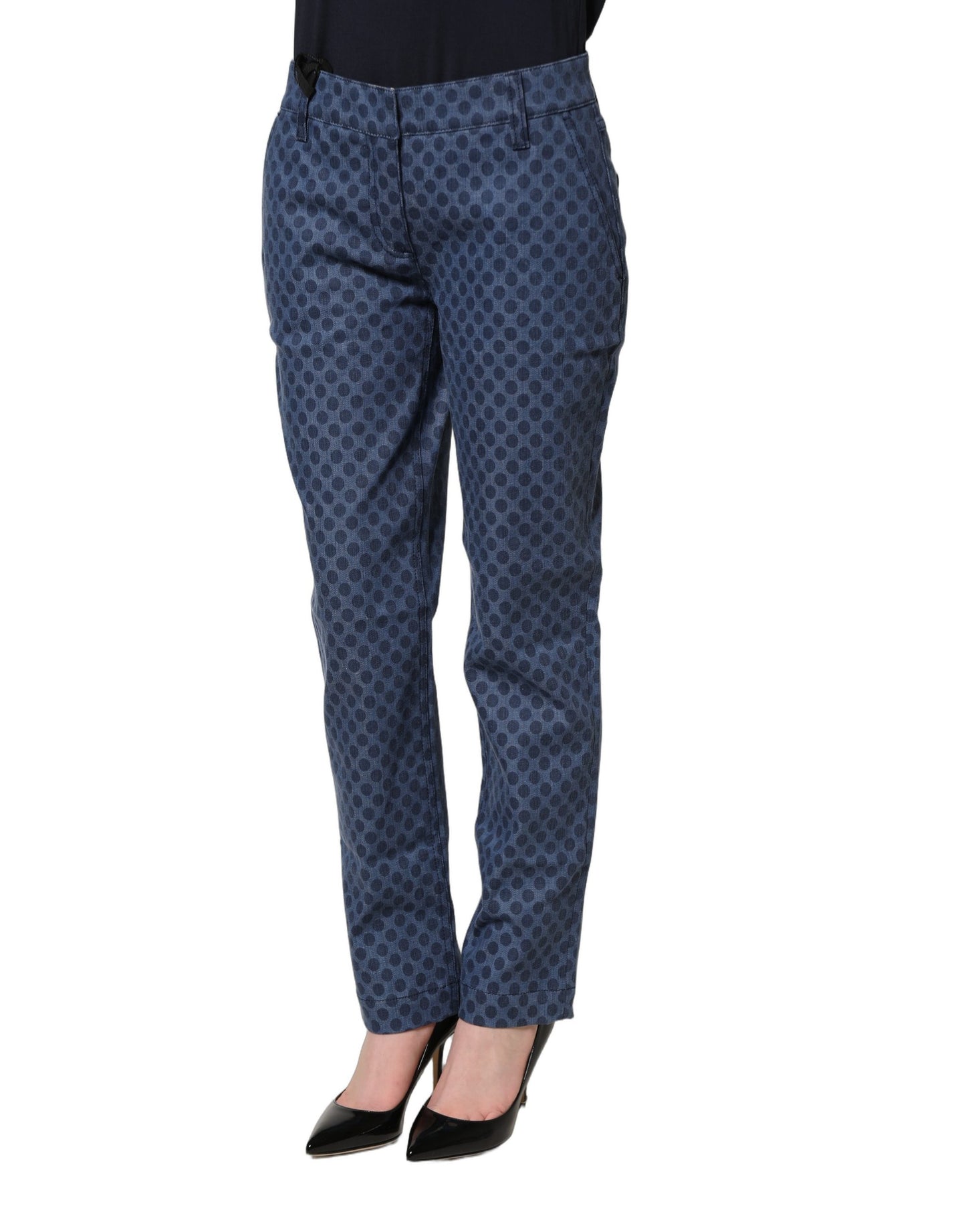 Blue Polka Dotted Slim Fit Capri Denim Jeans
