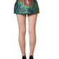 Green Floral Jacquard High Waist Mini Skirt